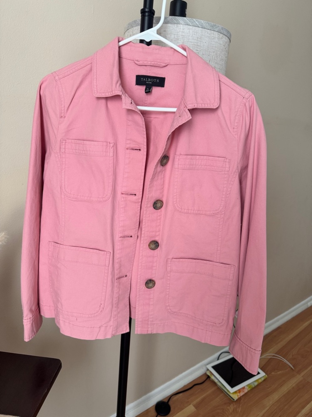 Talbots Pink Cotton Button-Front Utility Jacket